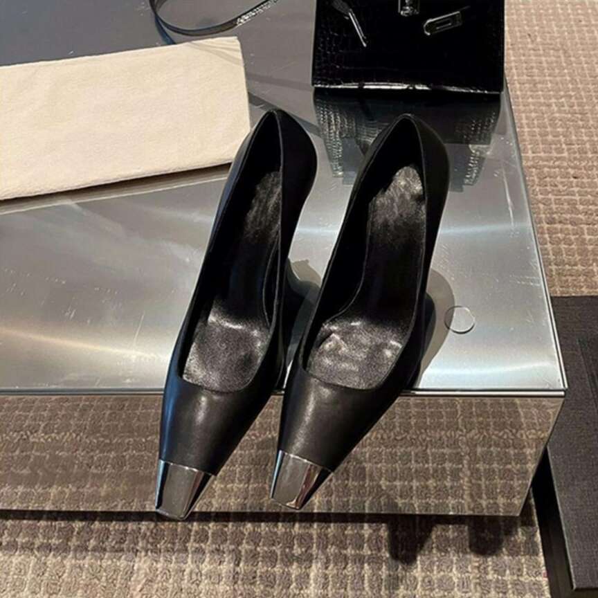 2025 Designer Shoe Autumn New High Heels for Women closed toe Stiletto Non-Slip Metal Black Patent Leather Women's Shoes