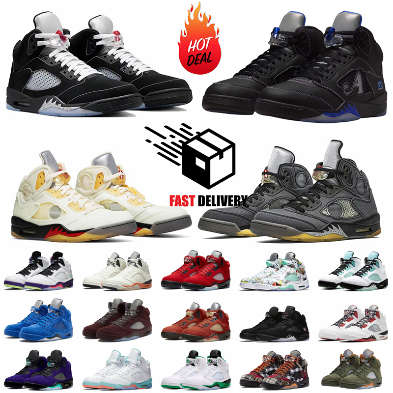 designer Mens 5s Basketball Shoes Black Cat Olive Navy Aqua UNC Lucky Geen Race Blue Raging Bull Fie Red Suede Sail 36-47