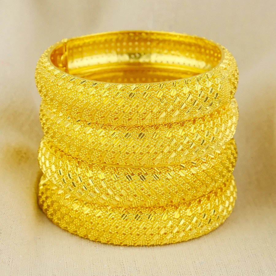 24k Dubai Gold Color Bangles For Women Dubai Bride Wedding Ethiopian Bracelet Africa Bangle Jewelry Gold Charm Bracelet 251031