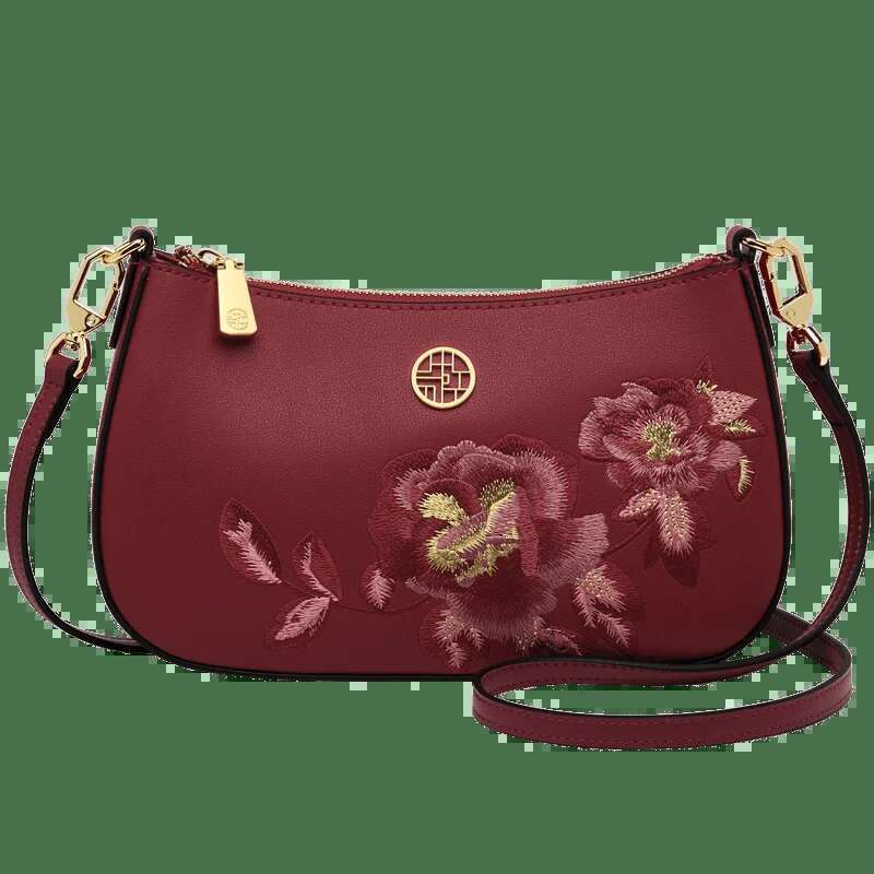 Limited Chinese Style Cow Leather Women Messenger Bag Chains Handmade Embroidery Crossbody Bags Purses Royal Stylish #Sc1606