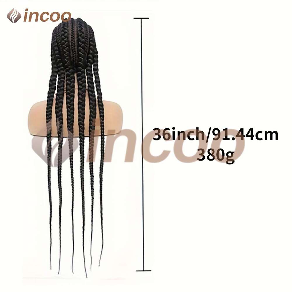 36 Inches Full Cornrows Braided Wigs Women Lace Frontal Jumbo Faux Locs Box Braids Wig For Daily Use