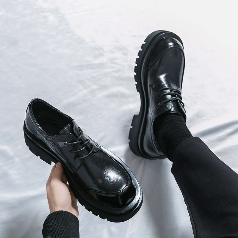 Men's oversized new fashionable men's thick soled business dress shoes, British style casual leather shoes