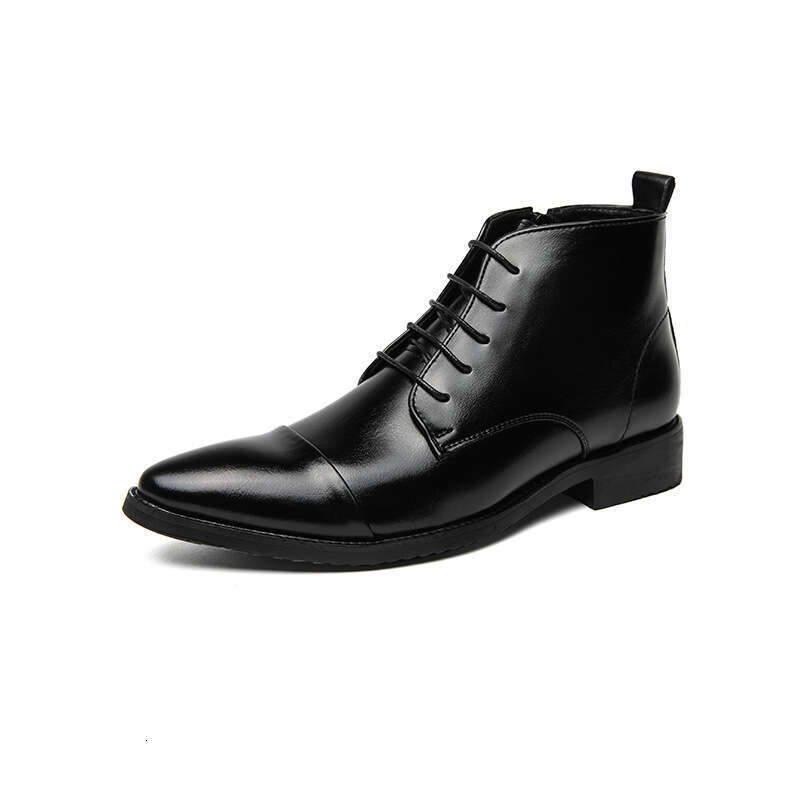 Large size fashionable youth lace up high top Martin British style men's pointed zippered formal leather boots
