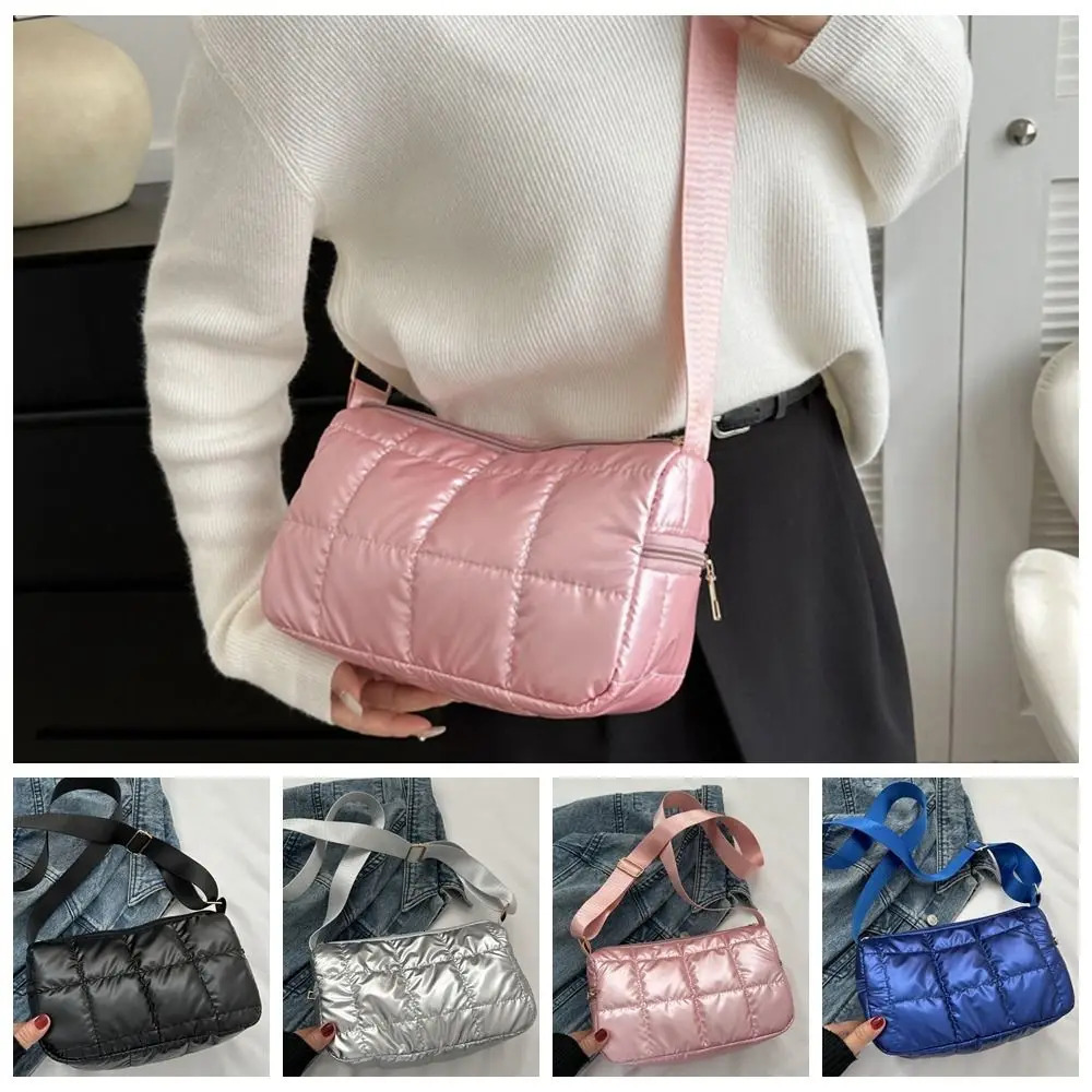 Lattice Space Cotton Crossbody Bag Korean Style Pleated Quilted Shoulder Bag Lightweight Oxford Padded Crossbody Bag Ladies 251104