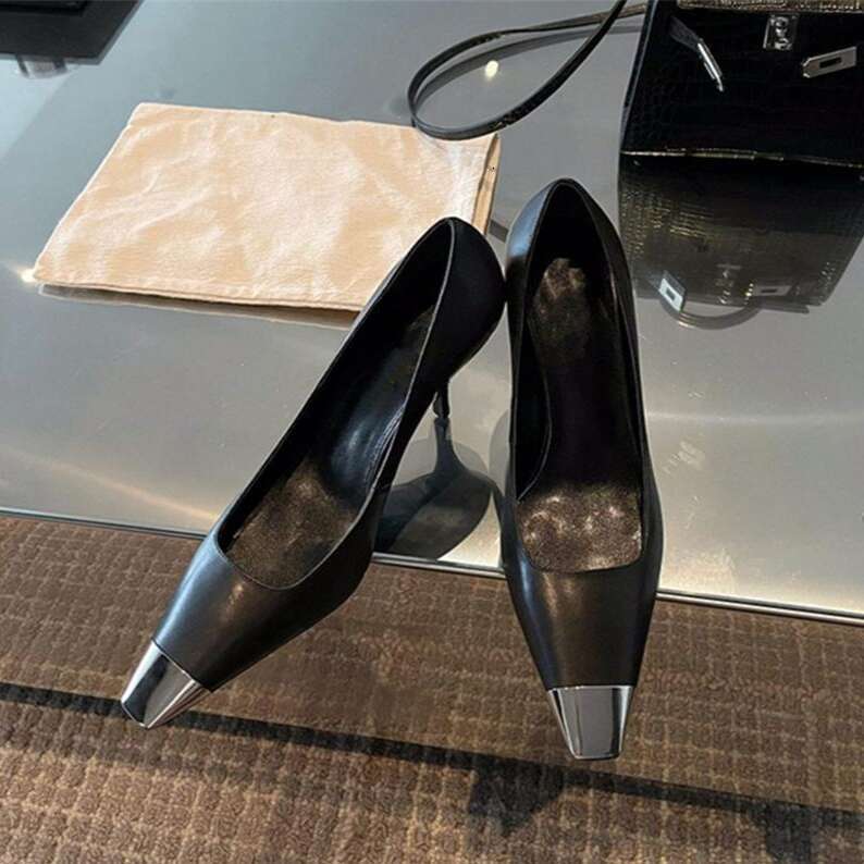 2025 Designer Shoe Autumn New High Heels for Women closed toe Stiletto Non-Slip Metal Black Patent Leather Women's Shoes