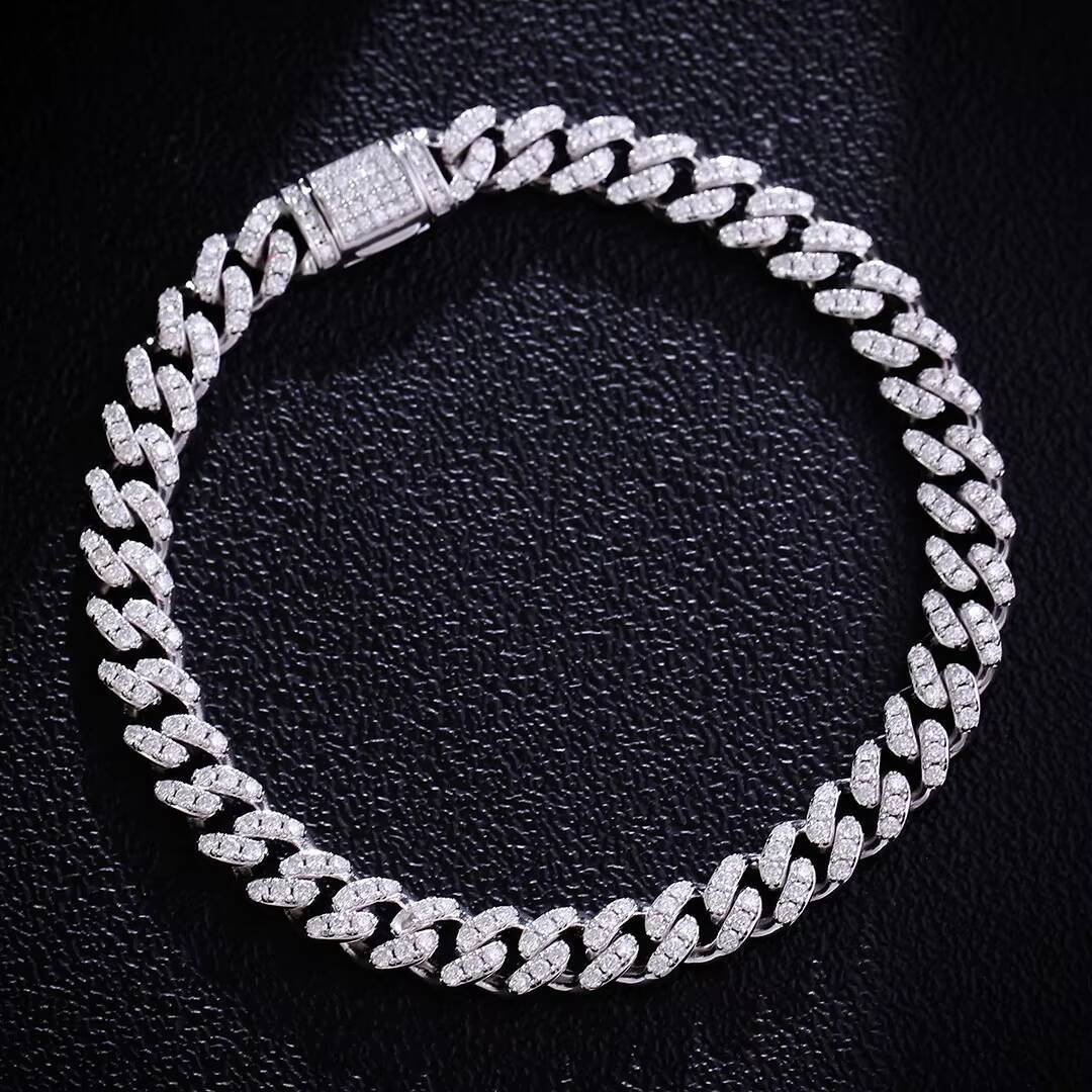 6mm Cuban Chain Bracelet 925 Silver Moissanite Cuban Link Chain Hip Hop Jewelry