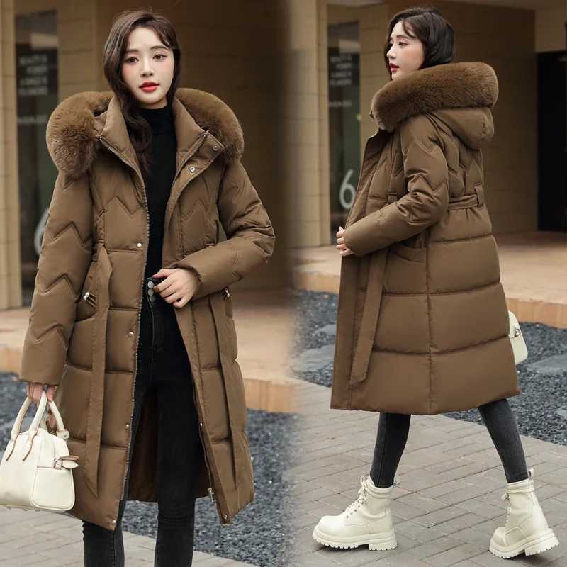 Long Belted Winter Coat Women Knee Length Slim Fit Puffer Jacket Thick Warm Quilted Trench CoatT251105