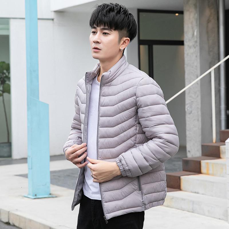 Stand Collar Hooded Down Cotton Jacket for Men, Lightweight Youth Short Style, Plus Size, Autumn Winter