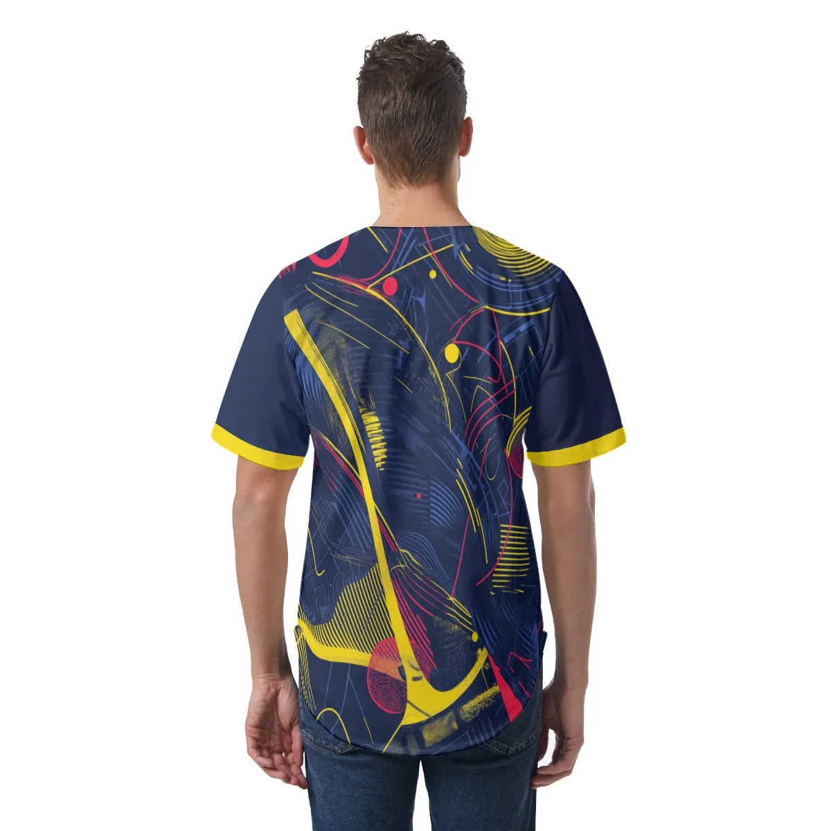 Men's Short Sleeve Baseball Jersey, All-Over Print Breathable Athletic Shirt, Custom Team Uniform 100% Polyester Button Placket