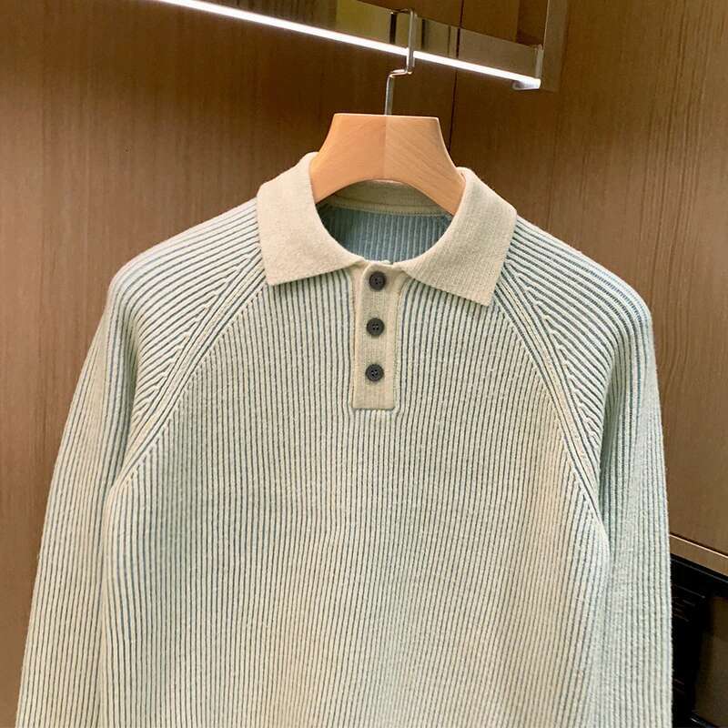 Autumn Lapel Solid Color Pullover Sweaters For Men Casual Knitted Sweater High Street Fashion Jumpers Knitwear A72