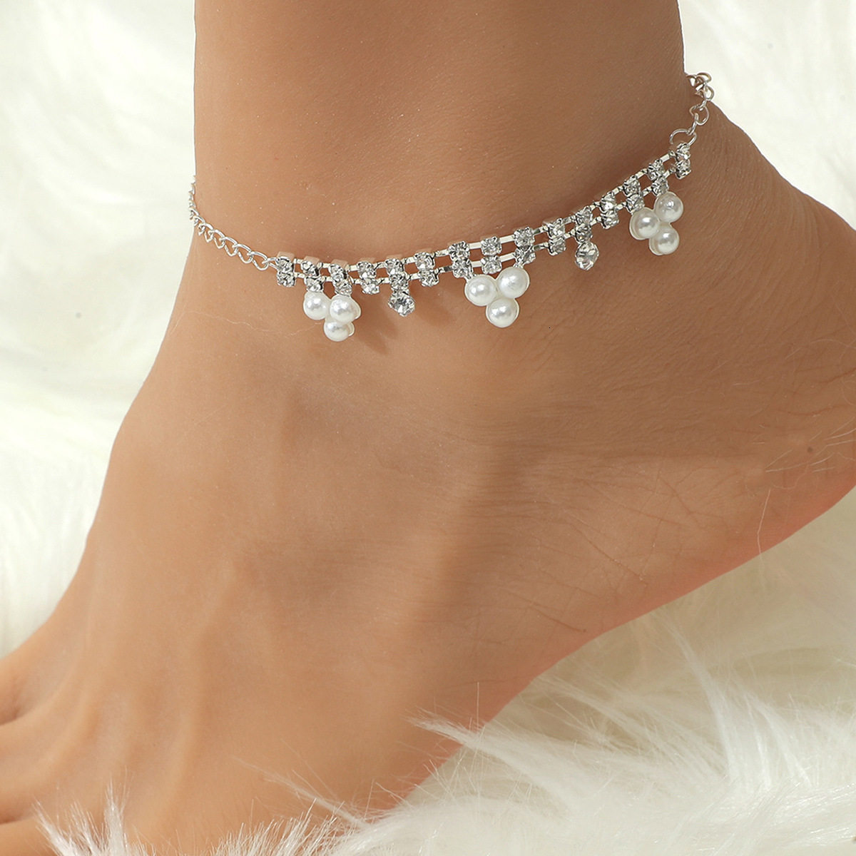 Inlaid Dia Chain Anklet Summer Hot Sale Bohemian Pearl Heart Beach Foot Jewelry for Women