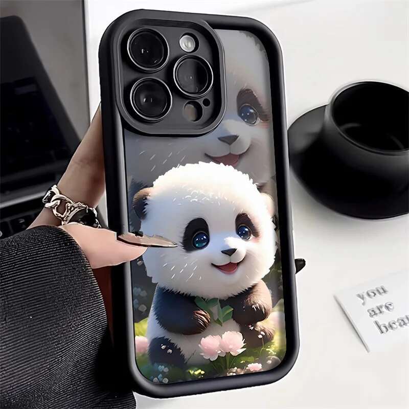 Soft Liquid Silicone Phone Case For iPhone 15 13 11 12 16 14 Pro Max XR XS X 7 8 Plus SE Shockproof Bumper Cute Panda Cover
