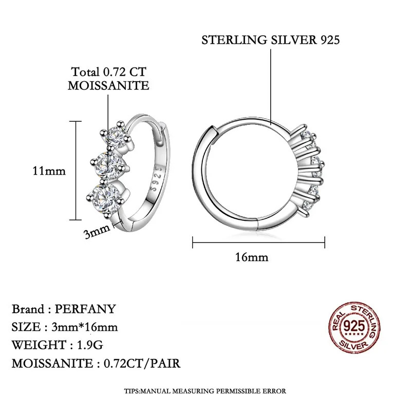 PERFANY 072CT All Mo Silica Womens Earrings S925 Pure Silver Laboratory Diamond Temperature Fashion Wedding Jewelry 250326