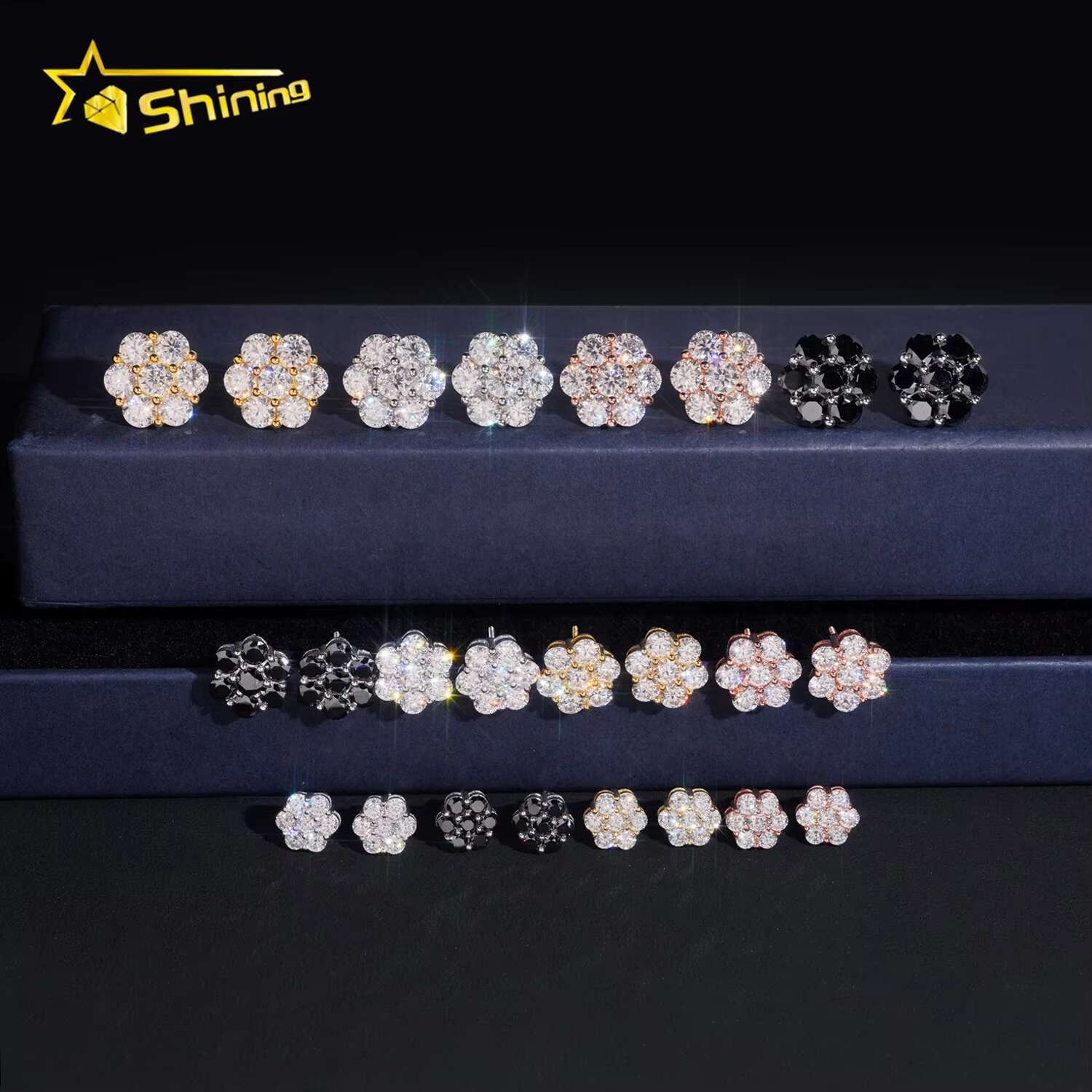 Hot Sale Hip Hop Jewelry Multi Sizes 925 Sterling Silver Flower Cluster Moissanite Diamond Earrings