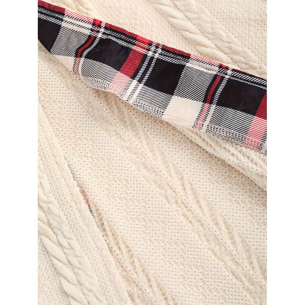 Size, Women's Elegant Oversized Hooded Long Jacket Trim, Front Closure, Plaid Pattern Tartan Check Hine Washable Fall/Winter Beige/Black/White/Gr