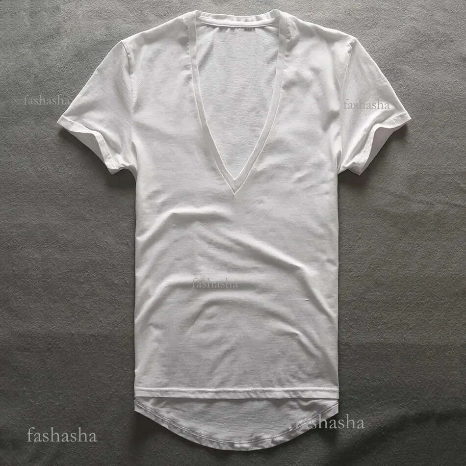 Zecmos Deep V Neck TShirt Men Plain VNeck T Shirts For Men Fashion Compression Top Tees Male Fathers Day Gifts 240921