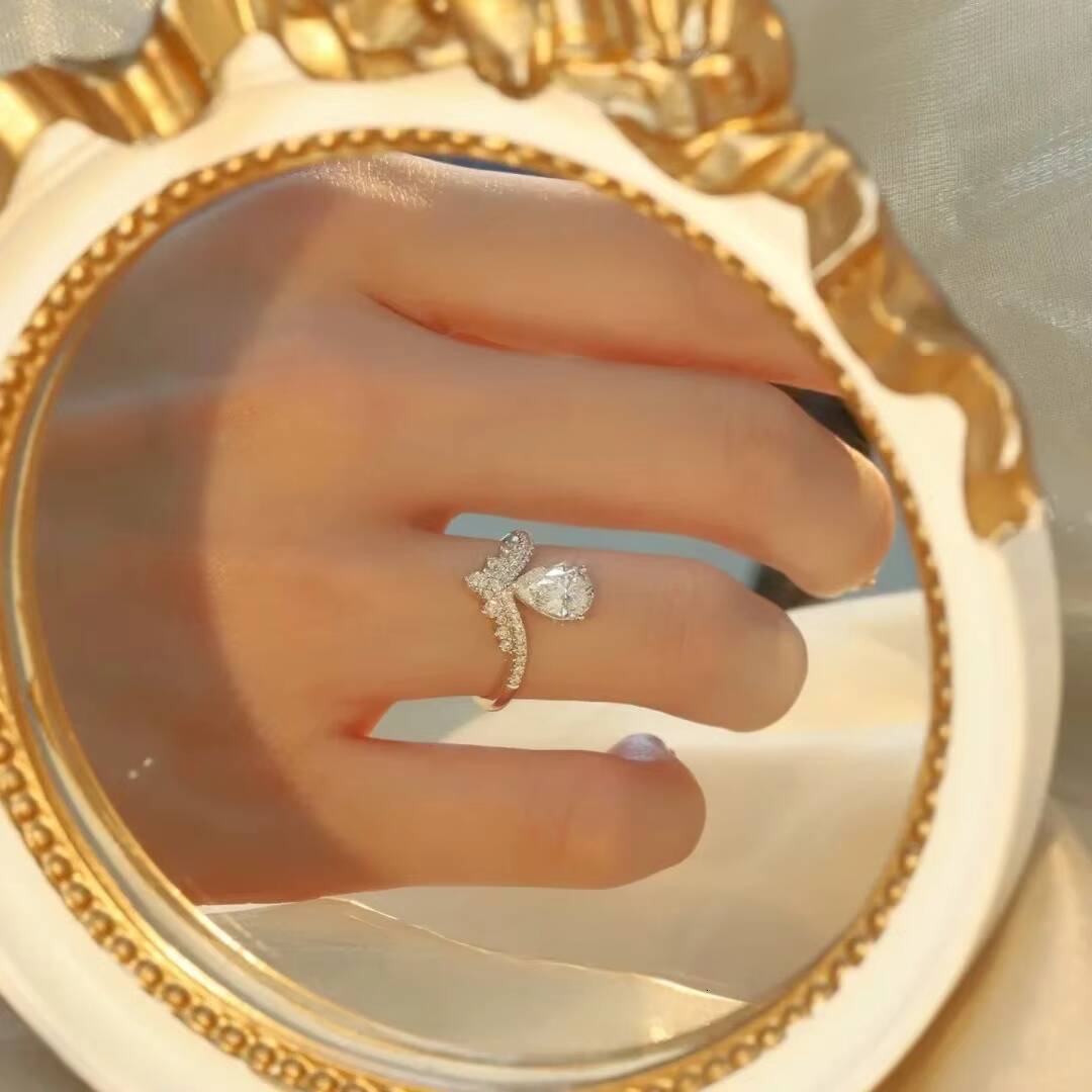 Sterling Silver S925 Moissanite Diamond Ring Luxury High-End Water Drop Design Versatile Wedding Engagement Gift for Ladies