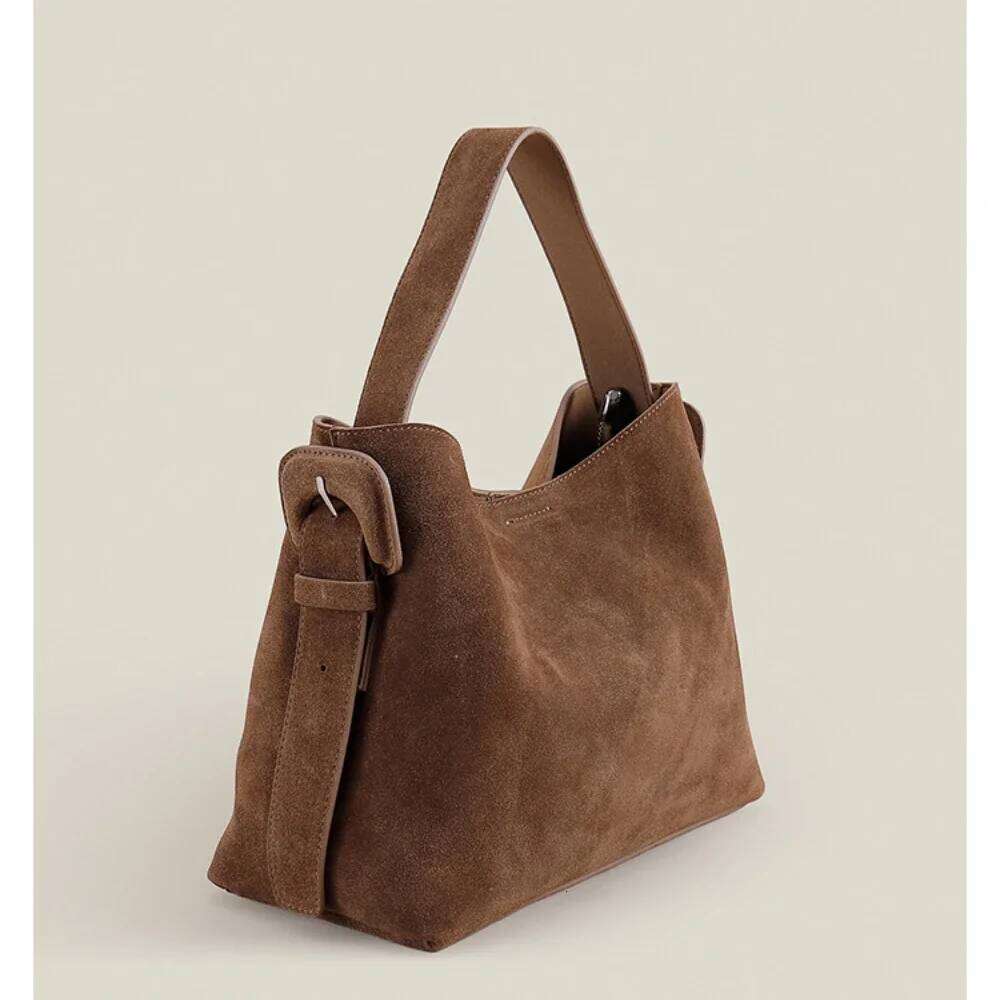 2026 Designer Winter Matte Maroon Color Top Handle Bucket Tote Large Suede Cow Leather Women Shoulder Bag Quality Nubuck Handbag