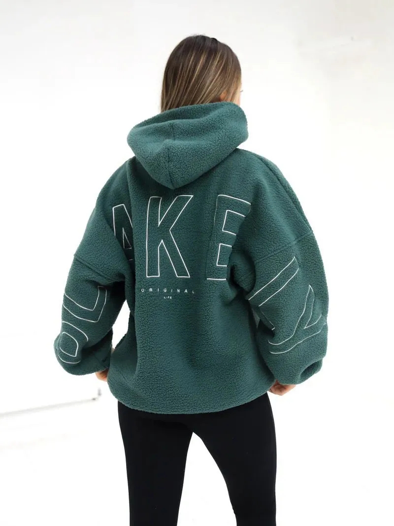 Women's Designer Blake Fleece Hoodie Letter Embroidery Loose Zipper Coat Elegant Commuting Comfort Casual Trendy Streetwear