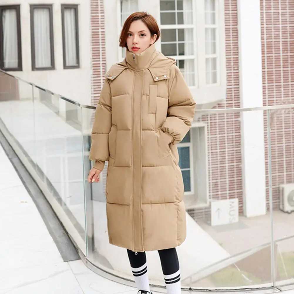 2025 Women Puffer coat Long Cotton Puffer Jacket Thicken Quilted Hooded Coat Basic Style Full Length Down Coat Winter OuterwearT251105
