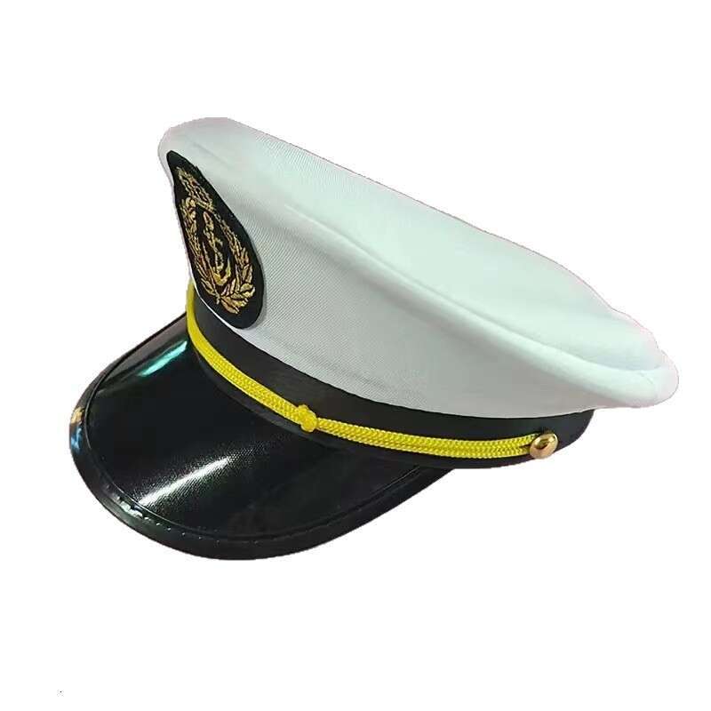 White Embroidered Large Cap Captain's Sailor Hat Children's Carnival Party Performance Dress up Halloween Hat