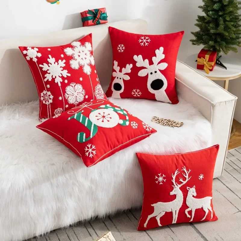 Christmas Pillow Cover Decorative Santa Claus Cartoon Printed Embroidered Pillow Cushion Cover Home Sofa Xmas Cushion Cover Y251105
