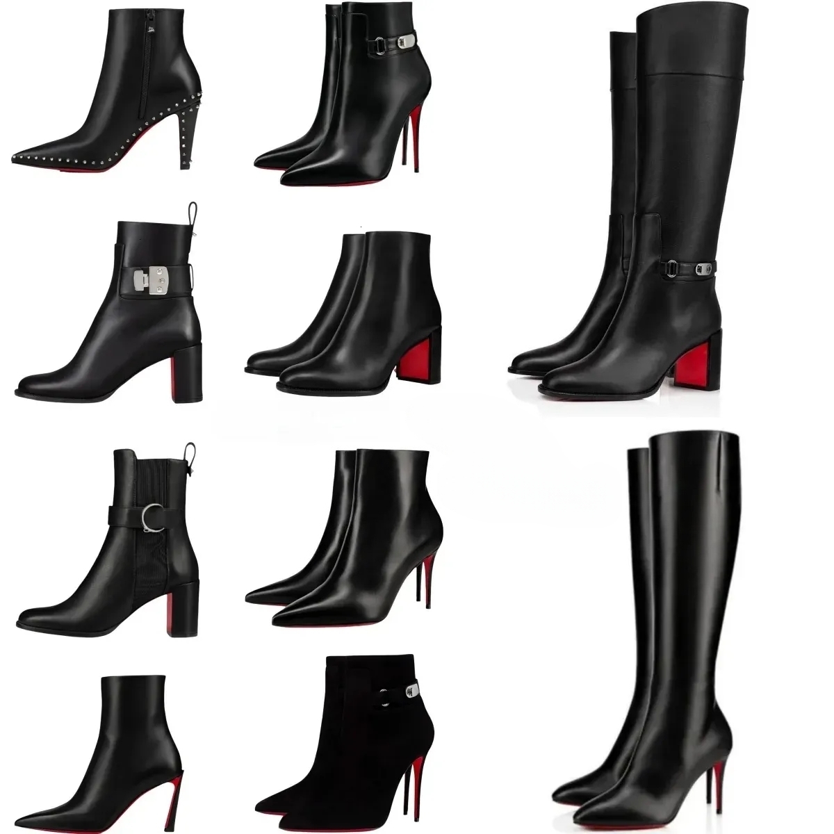 Boots Designer heels Boots women dress shoes Red Shiny BottomBoots Ankle Boot Toe Thigh-High Boot Sandal 8cm 10cm 12cm Stiletto Genuine Leather Woman Pumps Knee boot