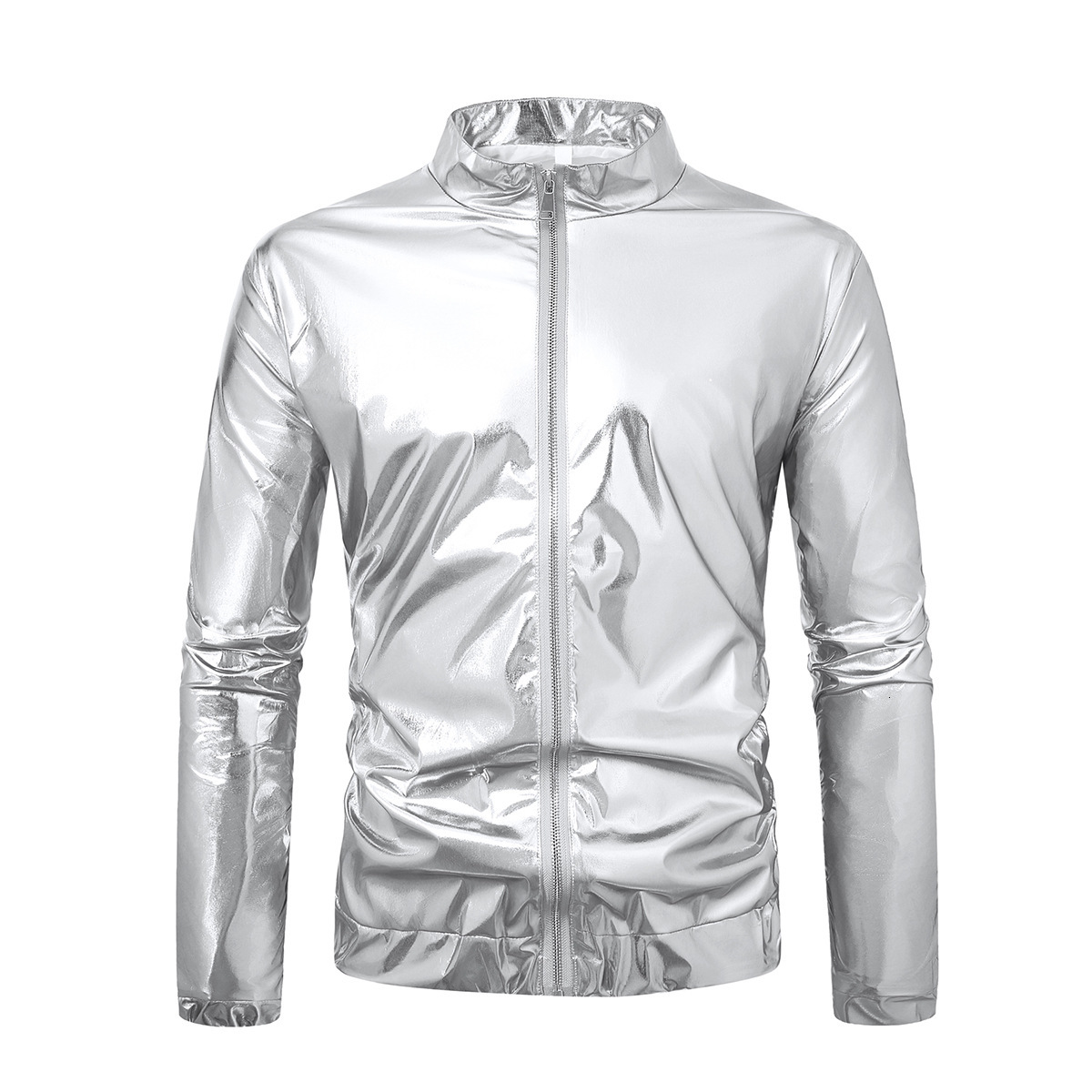 2025 Spring and Autumn New Men's Jacket Solid Color Glossy Stage Performance Coat Casual Loose Jacket