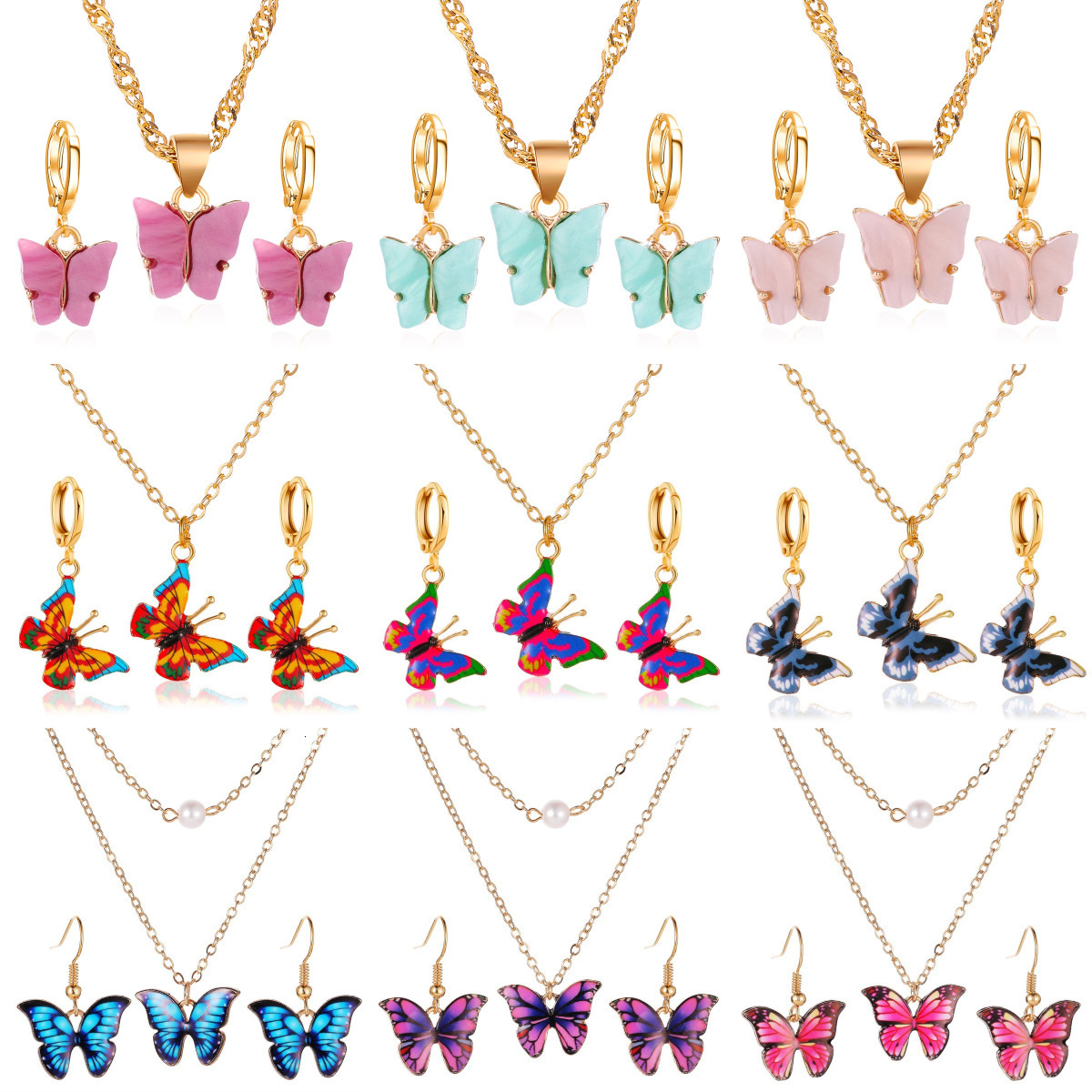 Fashion 2-Piece Jewelry Acrylic Butterfly Necklace Earring Set Women's Accessories