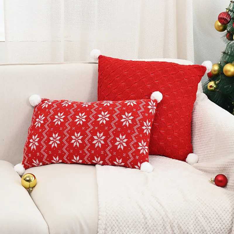 30x50/45x45cm Vintage Christmas Knitted Pillow Cover Cojines Red Jacquard Plush Sofa Throw Cushion Covers Headboard Pillowcases Y251105