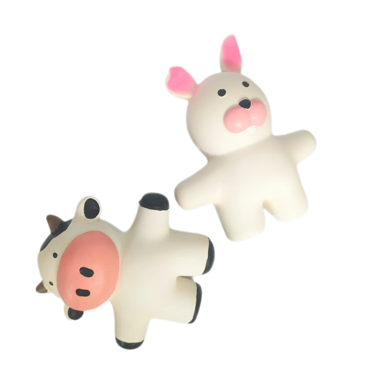 Rubber Squeaky Chewy Dog Toy Soft Natural Latex Interactive 13.5cm White Rabbit & Cow Dog Toys with Bright Colors for Small & Medium Dogs 4pcs/Pack