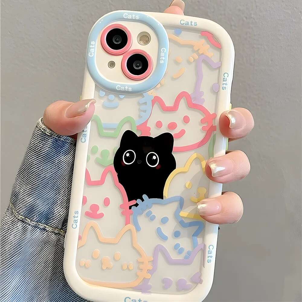 Cut Cat Aninal Phone Case For 13 Funda iPhone 11 14 15 16 Pro Max 12 XR X Xs 7 8 Plus SE 15pro 13pro Silicone Soft Cover