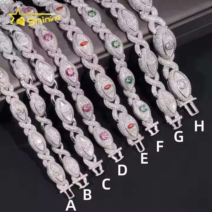 Hip Hop Jewelry Hot Style Eyes Design Cuban Chain Sterling Silver 925 Mutil-color Moissanite Luxury Men Cuban Link Chain Ladies' bracelet