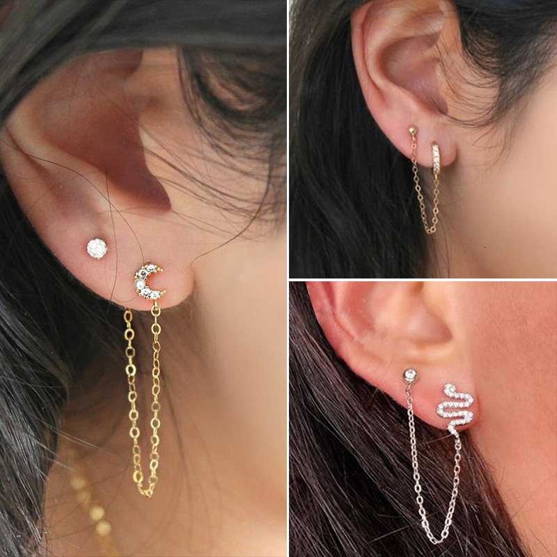 Long Geometric U-shaped Clips Moon Snake-shaped Stud Earrings Non-mainstream Integrated Ear Accessories