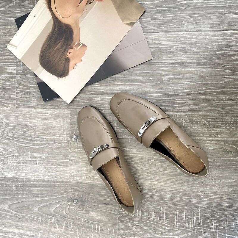 Great French Style Lock Buckle 2025 Designer Shoe Spring and Autumn Square Toe Slip-On Loafers Women's Leather Shoes