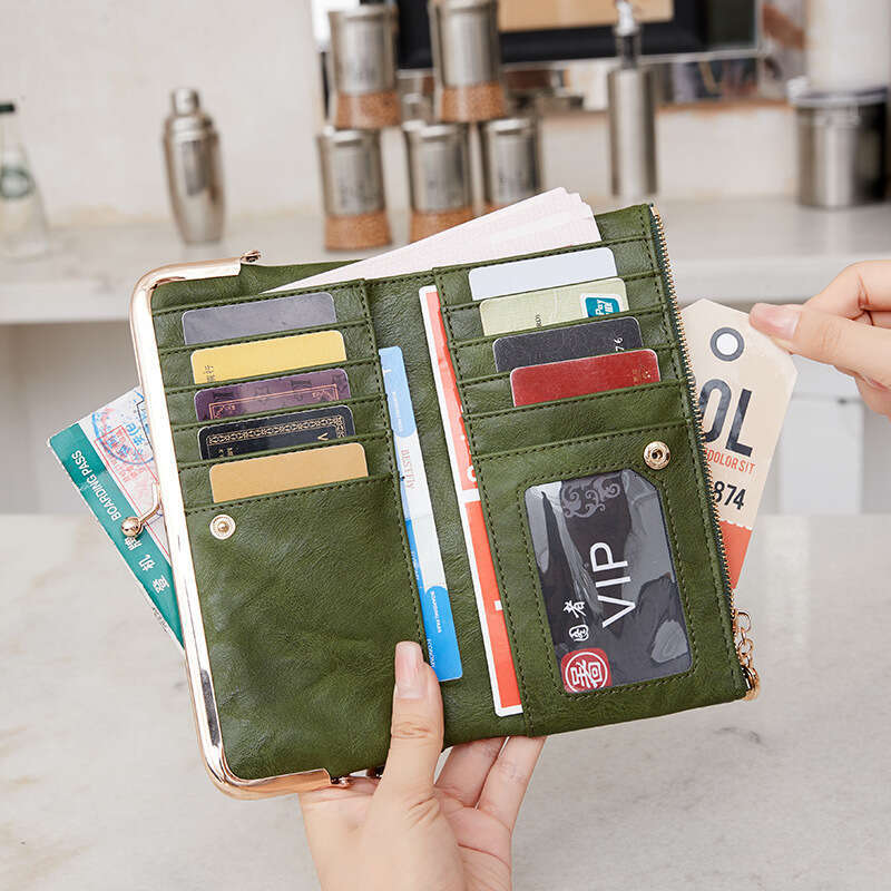 New Retro Clip Long Wallet Multifunctional Versatile Foldable Coin Purse Simple Portable Women's Clutch