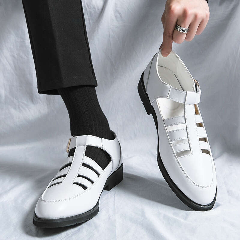 Large summer hollow men's Men's 38-45 cowhide British breathable formal business leather sandals