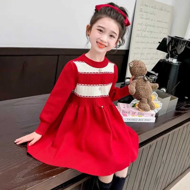 2025 New Korean Style Girls Knit Dress for Baby Girl Childrens Long Sleeve Spring Autumn Trendy Dress C251105