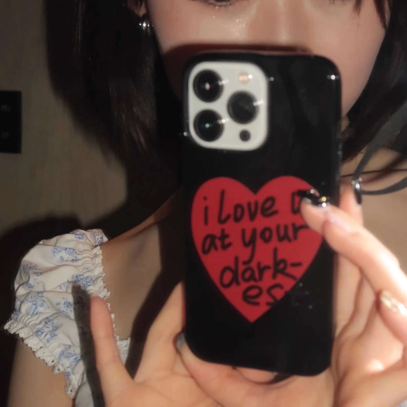 Hand Drawn Big Heart I Love You At Your Darkest Phone Case For iPhone 16 15 14 13 12 11 Pro XR XS Max 78 Plus MINI Y2K Cover