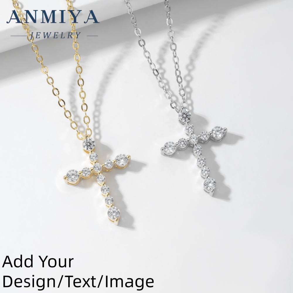 Custom 18k Gold Plated Rhodium Cubic Zirconia Cross Necklace Chain Pendant Unisex
