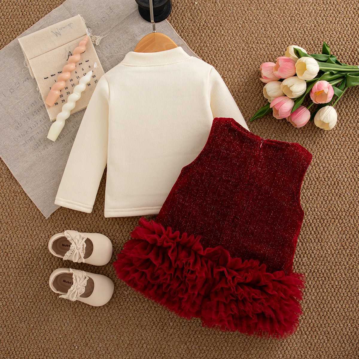 Baby Girl Dress Fall/Winter Solid Color Bow Long-Sleeve Girl Dress Cute Christmas-Themed Baby Dress Baby Girl Clothing Y251105