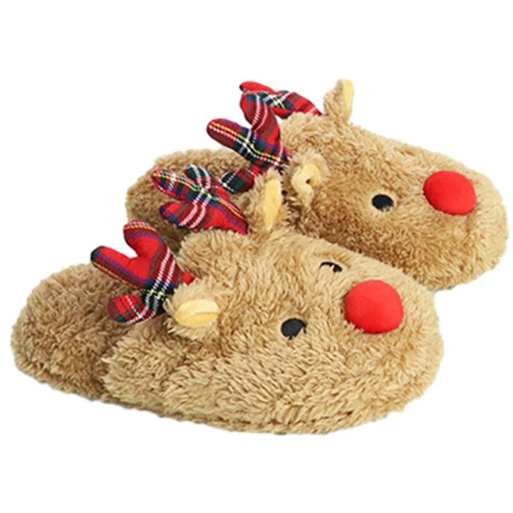 Christmas Reindeer Slippers Indoor Slippers NonSlip Winter Slippers Warm Plush Home Slipper Cozy Women Men Cute for Xmas Gift 251031