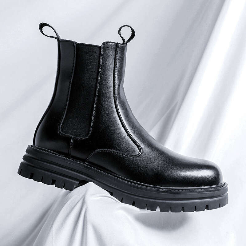 Cut West men's British style leather thick soled Martin boots, autumn and winter with fleece, mid top high street workwear, short boots trend