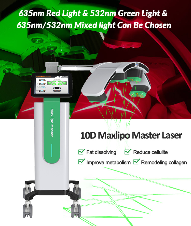 10D Laser Weight Loss Slimming Machine 10D 532 635 Green Light Max Lipo Laser for Master Pain Relief Beauty Personal Care