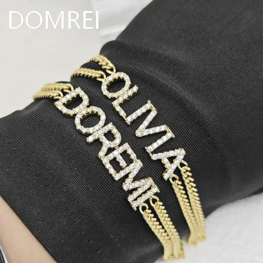 DOREMI Double Chains 9mm Crystal Letters Bracelet Custom Name Personalized Crystal Letter Double Cuban Chain Bracelet 250327