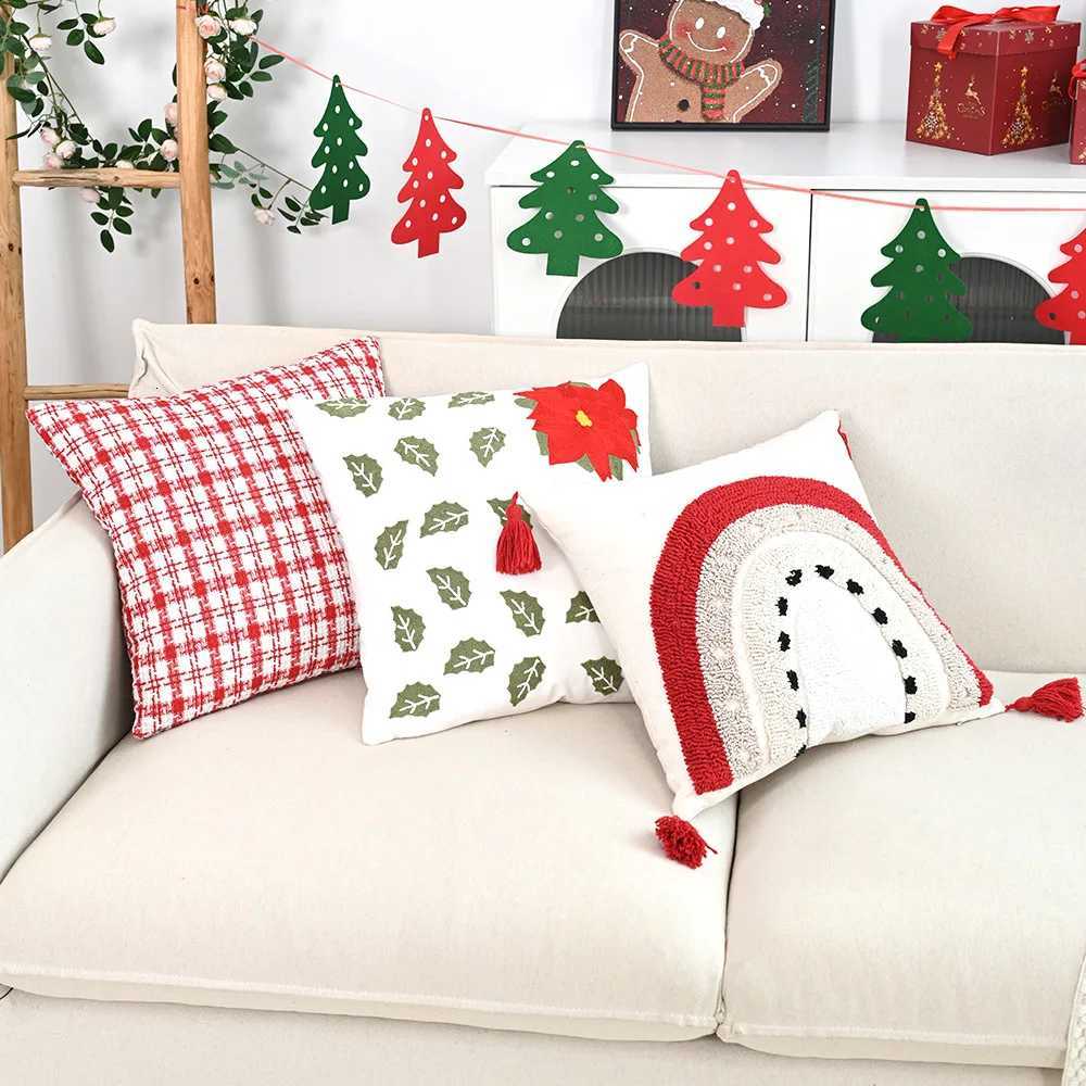 2025 Christmas Cushion Cover 4545 Bow Patchwork Pillow Covers Decorative Velvet Cotton Festive Home Decor Pillowcases for Sofa Y251105