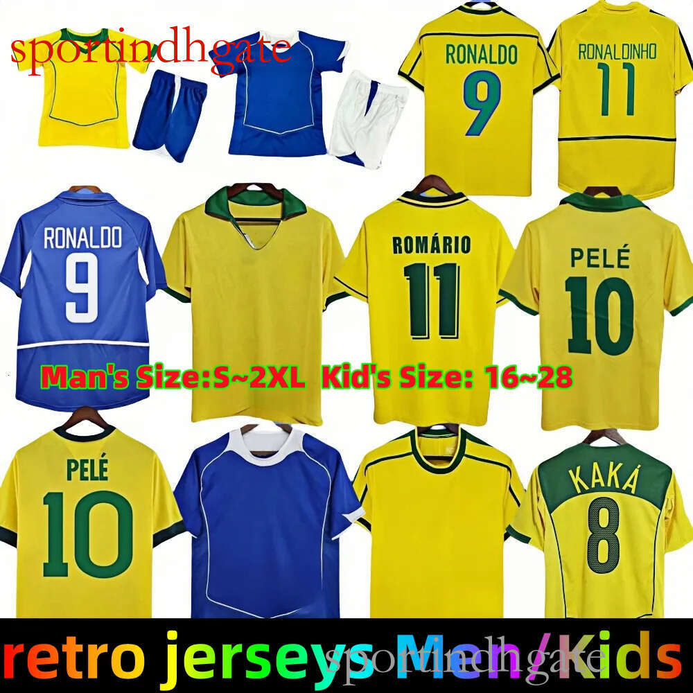 BraziLS Classic Vintage Jersey PELE 1950 1957 1970 ROMARIO Retro soccer jerseys 1994 RONALDO 1998 2002 RIVALDO CARLOS Ronaldinho 2004 2006 KAKA Child Kids Kit 02