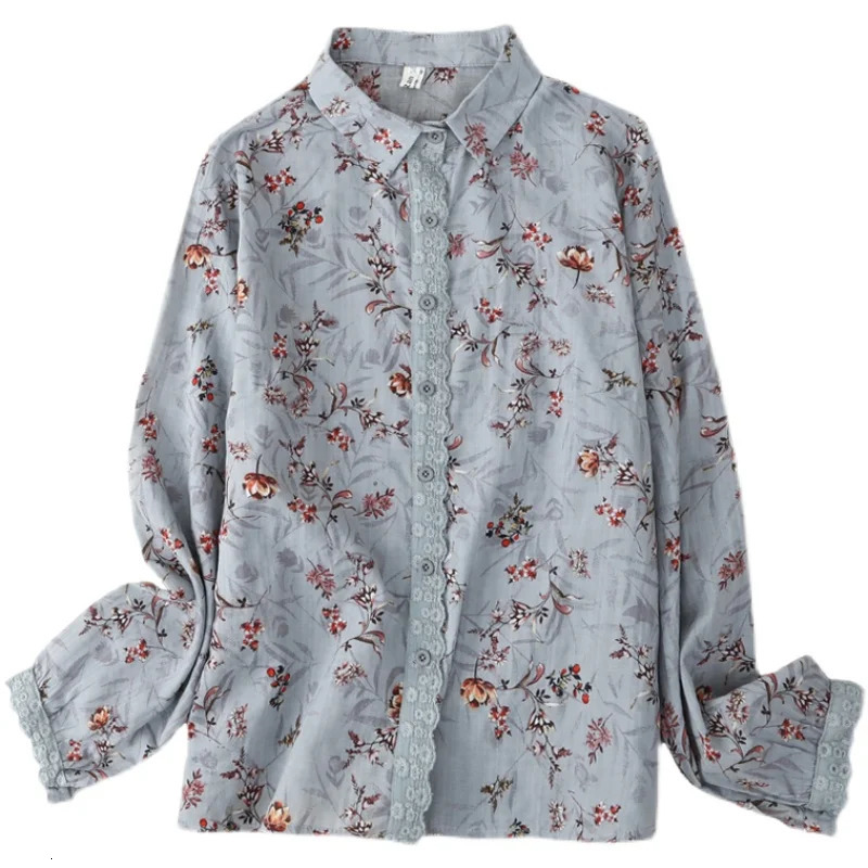Chinese Style Womens Blouses Spring/summer Prints Women Shirts Loose Long Sleeves Korean Top Cotton Linen Clothing Sales 250402