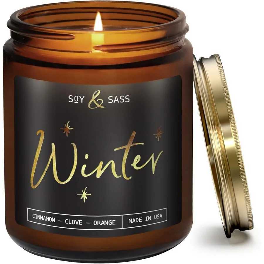 Winter Candle Christmas Candles Scented with Orange Cinnamon Vanilla Infused with Essential Oils for Cozy Holiday Ambiance 9oz C251105