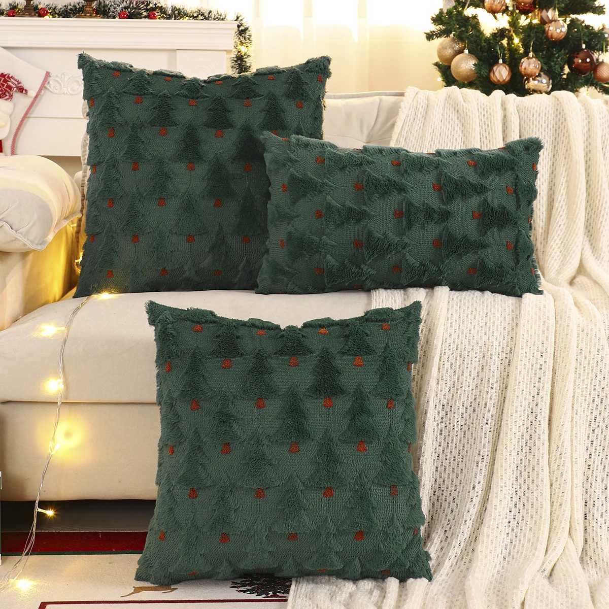 1 PC Christmas Tree Throw Pillow Cover Winter Plush Quilting Christmas Decoration Living Room Y251105